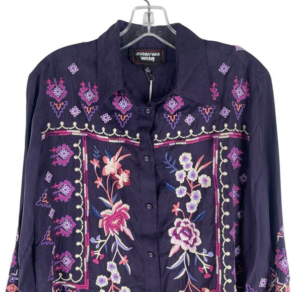 Johnny Was Curacao Floral Embroidered Oversized Tunic Shirt Size XS - Picture 5 of 13